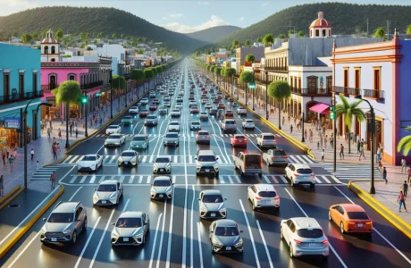 Imagen de IA de autos viajando por la avenida Juárez en Pachuca