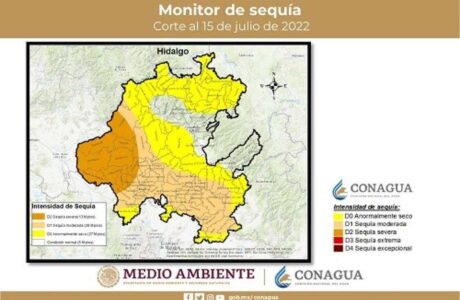 Mapa de sequía del estado de Hidalgo proporcionado por CONAGUA