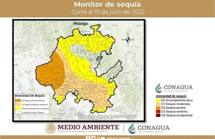 Mapa de sequía del estado de Hidalgo proporcionado por CONAGUA