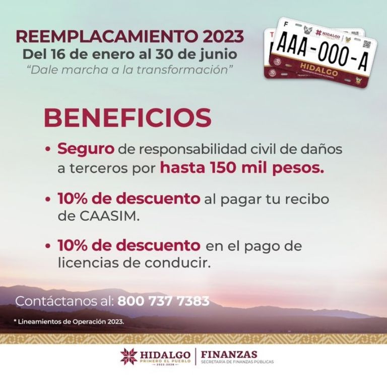 Beneficios del reemplacamiento Hidalgo 2023