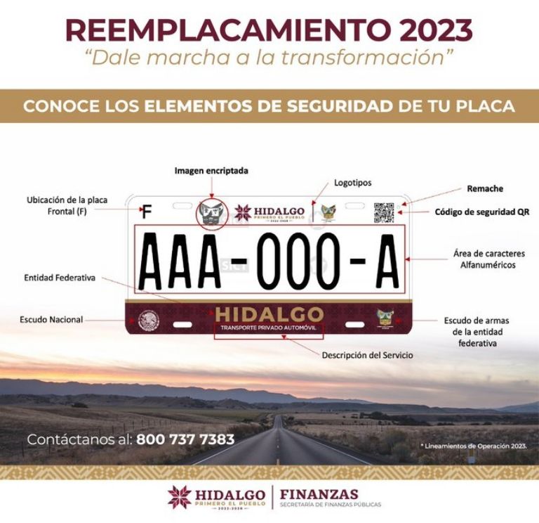 Elementos de seguridad de las placas del 2023 en Hidalgo